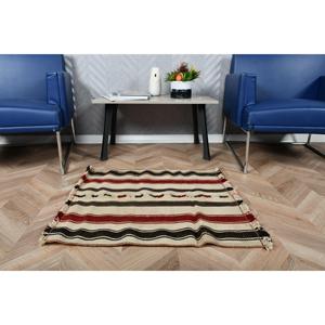 Turkish Vintage Kilim Rug 2.4x2.5 ft, <b>Red</b> Small Striped <b>Wool</b> Rug - Product Image 2