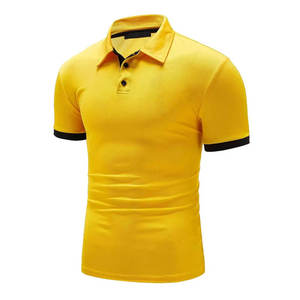 "Polos, camiseta polo de color AMARILLO para hombre, cuello negro en contraste y manga, camisa informal ajustada de manga corta" - Product Image 3