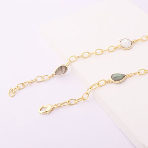 Modern Jewelry Genuine Fire Labradorite & Freshwater Pearl Bezel Setting <b>Necklace</b> Brass <b>Long</b> Layer Multi Station Chain <b>Necklaces</b> - Product Image 6