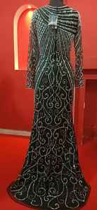 Robe de soirée élégante sans manches, col en V, perles à la main, paillettes noires, manches longues, tenue de fête, élégante, collection - Product Image 4