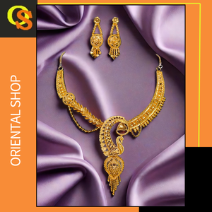 Ready Stock <b>Necklace</b> <b>Earrings</b> <b>Set</b> with 22K <b>Gold</b> Plated Unique Designed Women Wear <b>Necklace</b> <b>Earrings</b> <b>Set</b> Jewelry - Product Image 2