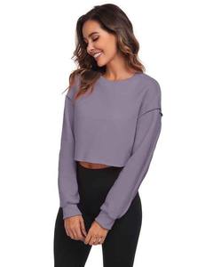 เสื้อสเวตเชิ้ตเทอร์รี่คุณภาพสูงสำหรับผู้หญิง ผ้าฝ้ายผสมสแปนเด็กซ์ คอกลม สกรีนโลโก้ได้ สีม่วง แฟชั่น Y2K สำหรับฤดูหนาว - Product Image 3