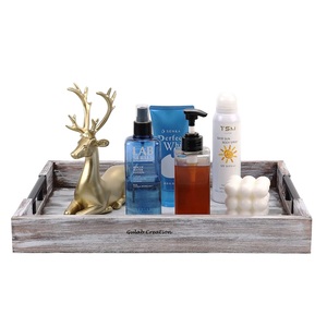 Plateau de service en bois d'acacia lavé blanc avec poignées en métal noir Style de ferme rustique pour cuisine salle à manger décor à la maison - Product Image 5