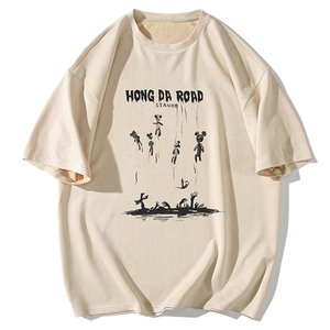 T-shirts pour hommesVente en gros T-shirt vintage brodé à col rond personnalisé T-shirts avec lettres imprimées T-shirts délavés à l'acide - Product Image 6