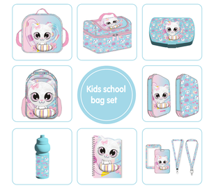 Juego de Mochilas Escolares para Niñas, Mochila Escolar con Dibujos Animados, 7 Piezas, Bolsa de Almuerzo, Estuche para Lápices, Botella de Agua, Cuaderno, Porta Tarjetas de Identificación, Poliéster - Product Image 1