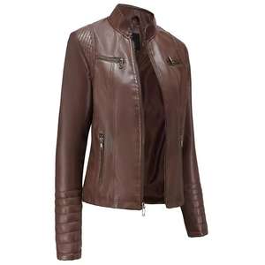 Chaqueta de lana de cuero grueso de Invierno para mujer, abrigo de motorista cálido con cremallera a la moda, prendas de vestir holgadas informales para mujer - Product Image 5