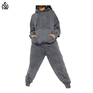 Venta al por mayor 100% de algodón lavado con ácido desgastado chándales de Jogger para las mujeres de peso pesado gimnasio chándal para el ejercicio de primavera - Product Image 1