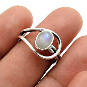 Dainty Birthday Gift for Her 925 Sterling <b>Silver</b> Natural Rainbow Moonstone <b>Chunky</b> <b>Ring</b> Custom Design Jewelry Manufacturer India - Product Image 2