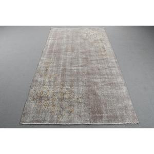 Tapis turc 4,5x8,1 pieds, gris et blanc, vintage, bordé, en laine - Product Image 1