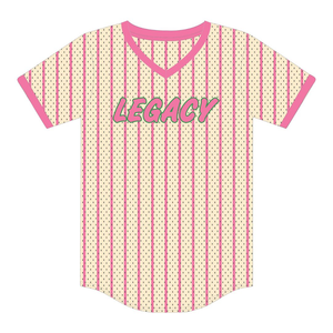Camiseta de Malla Rosa y Verde para Mujer, Estilo Jersey de Béisbol, Colegio, Hermandad Griega, Marca Ivory Legacy - Product Image 1
