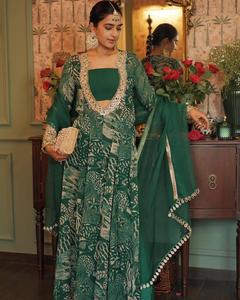 Blusa lisa de Chinon de diseñador pesado y top de trabajo de espejo bordado y Real emparejado con pantalón y borde de encaje bordado Dupatta - Product Image 4