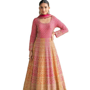 Vestido largo estilo Anarkali de tela de georgette sintética con un hermoso diseño y colores preciosos / Salwar Kameez para Eid y el mes de Ramadán - Product Image 1