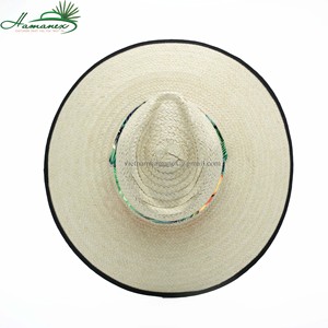 Hot sale 2024 White rotating straw hat with green and yellow textured fabric, black hem and chin <b>laces</b> model HA275 - Product Image 6