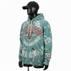 Sweat à capuche en coton premium 350GSM pour homme, tie-dye, tissu doux et respirant, motif style délavé, logo brodé personnalisé, sweat à capuche basique - Product Image 4