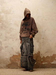 Oversize desmontable lavado a la piedra Invierno Polar transpirable a prueba de viento Sudadera con capucha mujeres gota hombro extraíble capucha ácido lavado sol desteñido - Product Image 6