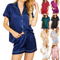 Loungewear atacado verão lapela das mulheres duas peças, cetim noite pijamas para mulheres conjunto