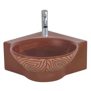 Lavabo de mesa con estampado amarillo, lavabo de baño con diseño de grano de cuero electrochapado de tamaño pequeño de cerámica para USO HOTELERO - Product Image 2