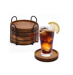 Drinks Wood <b>Coasters</b> with <b>Black</b> Finished Iron Metal Holder Hot Sale Acacia Wooden <b>coaster</b> - Product Image 1