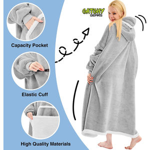 Cozy Sherpa Hoodie Sweatshirt <b>Blanket</b> Sleeves Pocket Super Soft Warm Long Casual Wearable for Autumn/Winter Season Plain Dyed - Product Image 5