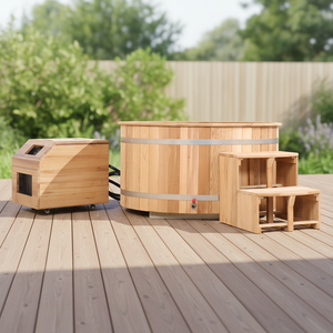 Moderna Bañera de Inmersión en Frío de Madera de Cedro Rojo con Enfriador, Diseño Ovalado para Baño - Product Image 1