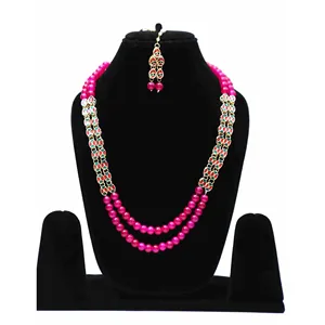 Conjunto de Collar Largo Aqua Kundan, Chapado en Oro Fino, Joyería en Oro Rosa, Diamante Corte Esmeralda con Perla de Agua Dulce para Bodas y Fiestas - Product Image 3