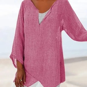 Camisas de verano de alta calidad con cuello vuelto, camisas informales transpirables de algodón 100% para mujer, camisas ligeras con estilo - Product Image 2