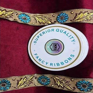 Algodón impreso 15mm Tamaño del rollo azul dorado estilo tradicional cinta de lujo para bordado y decoración embalaje - Product Image 2