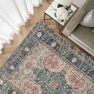 Classic Pattern Printed Rug, Vintage Style Blue Pink Soft Area Rug,Velvet Rug - Product Image 3