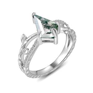 Jeulia Kite Cut <b>Moss</b> <b>Agate</b> <b>Engagement</b> <b>Ring</b> with Leaf Band - Product Image 2