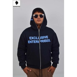 Sweat à capuche imprimé bouffant 100% coton de luxe pour hommes pull Streetwear surdimensionné avec techniques brodées pour l'hiver - Product Image 3