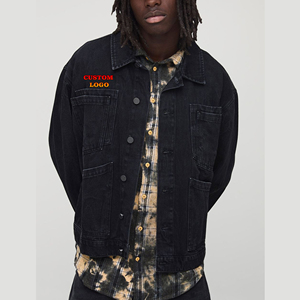 Vêtements d'hiver de haute qualité 100% coton coupe-vent haut court couleur unie veste en jean pour hommes broderie personnalisée Logo veste - Product Image 4