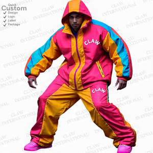 Chándal cortavientos Vintage con cremallera, conjunto de 2 piezas, chándal ligero de gran tamaño de nailon liso para hombre - Product Image 6