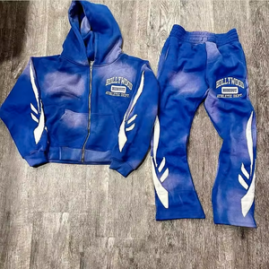 Men's Winter Heavyweight Fleece Tracksuit Jogger Pants Hoodie <b>Set</b> Plus Size Custom Logo Vintage High Quality 100% Cotton Prints - Product Image 6