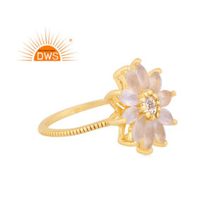 Latest Design 18K Gold Plated Natural Moissanite And Rainbow <b>Moon</b> Stone Gemstone Stackable <b>Ring</b> Demi Fine Jewelry For Women - Product Image 1