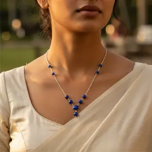 Collar de Perlas de Lapislázuli y Plata 925 con Oro de 14K, Estilo Vintage para Mujer, Joyería de Piedras Preciosas Chapada en Oro - Product Image 2