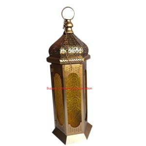 Linterna colgante de Metal dorado marroquí elegante, linterna Hexagonal con acabado antiguo, portavelas decorativo para luz de té para decoración del hogar - Product Image 2