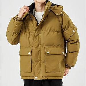 Men's windproof Woolen Puffer Jacket High Street Style Hooded Water Shell Material Front Logo windproof - Product Image 5