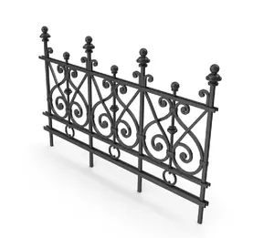 Pagar Besi tempa baja berbentuk pipa, pagar taman dekoratif Panel pagar besi tempa tabung atas datar aluminium hitam