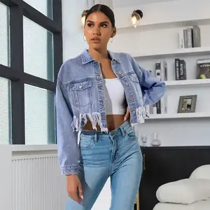 Chaqueta Vaquera Popular de Alta Calidad, Chaqueta Informal de Mezclilla para Mujer, Abrigo Azul de Manga Larga, Chaquetas Vaqueras de Talla Grande para Mujer - Product Image 4