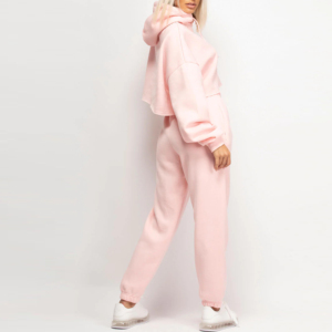 Nouveauté Ensemble survêtement deux pièces en coton pour femmes Ensemble de jogging deux pièces solide et maigre Ensemble haut court à capuche pour filles - Product Image 4
