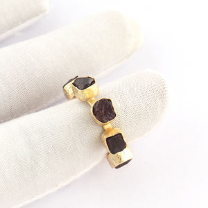 Bagues unisexe en pierre de naissance naturelle, aspect créatif, pierre brute de janvier, plaqué or, finition martelée, plusieurs pierres ouvertes et réglables - Product Image 4