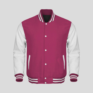 Skyler Men's <b>Purple</b> White <b>Varsity</b> <b>Jacket</b> Casual Style Regular Fit Polyester Cotton Solid Color Sailor Collar Zipper Closure - Product Image 1