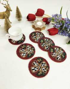 Juego de posavasos de té con cuentas hechas a mano, Decoración de mesa elegante redonda dorada, negra, blanca y verde para té, café y servicio festivo - Product Image 3