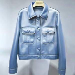 Vestes en cuir élégantes pour femmes recadrée en cuir surdimensionné vintage moto agneau abordable primum qualité filles vestes - Product Image 3