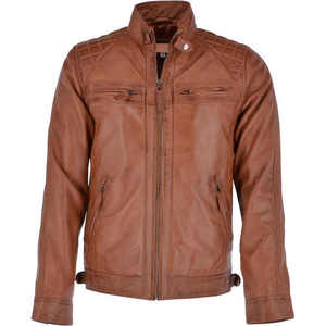 2025 haut de gamme hommes fermeture éclair décontracté PU manteau col montant poche décoration Slim Fit motard hiver Bomber haute rue veste pour hommes - Product Image 1