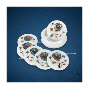 Posavasos de té de mármol Makrana indio hecho a mano con incrustaciones de piedra intrincadas pulidas para la decoración del hogar Hotel mayorista directo - Product Image 2