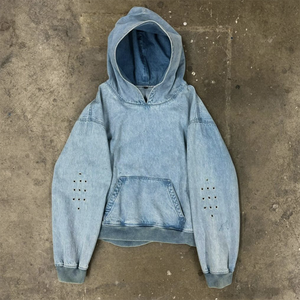 Sudadera con Capucha de Moda Invernal para Hombre, 100% Algodón, Lavado Desteñido, Estilo Urbano, con Bordado y Detalles Decorativos de Pedrería - Product Image 1