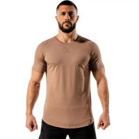 T-shirt Homme Vert Olive Coupe Slim Manches Courtes Col Rond Tricoté Couleur Unie Décontracté Vente en Gros