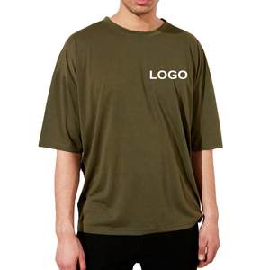 Top vente T-shirt en coton pour hommes à col rond 100% haut de fitness tricoté avec motif solide taille personnalisée vêtements d'été décontractés - Product Image 1