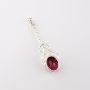 Collar Elegante con Gema Ovalada de Rubelita Rosa, Plata de Ley Chapada en Platino, Certificado IGI, Hecho a Mano - Product Image 3